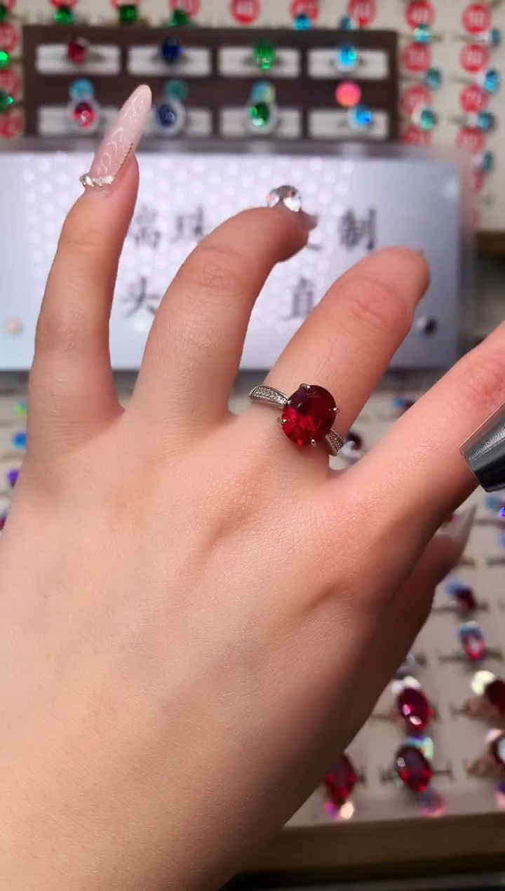 无925银典藏 轻奢 鸽血红红色系9*11银托戒指