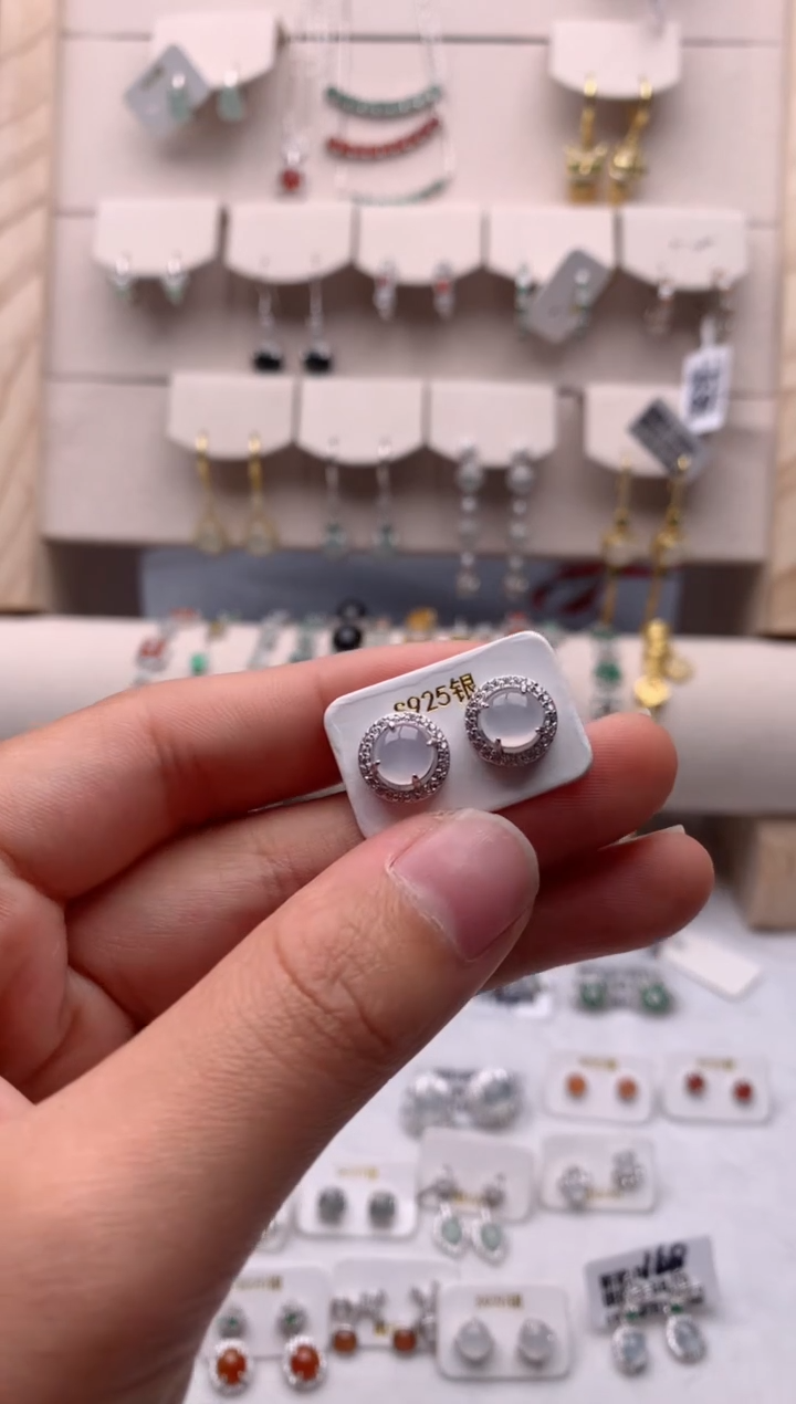 【闪购商品】翡翠耳饰银S925镶嵌1还