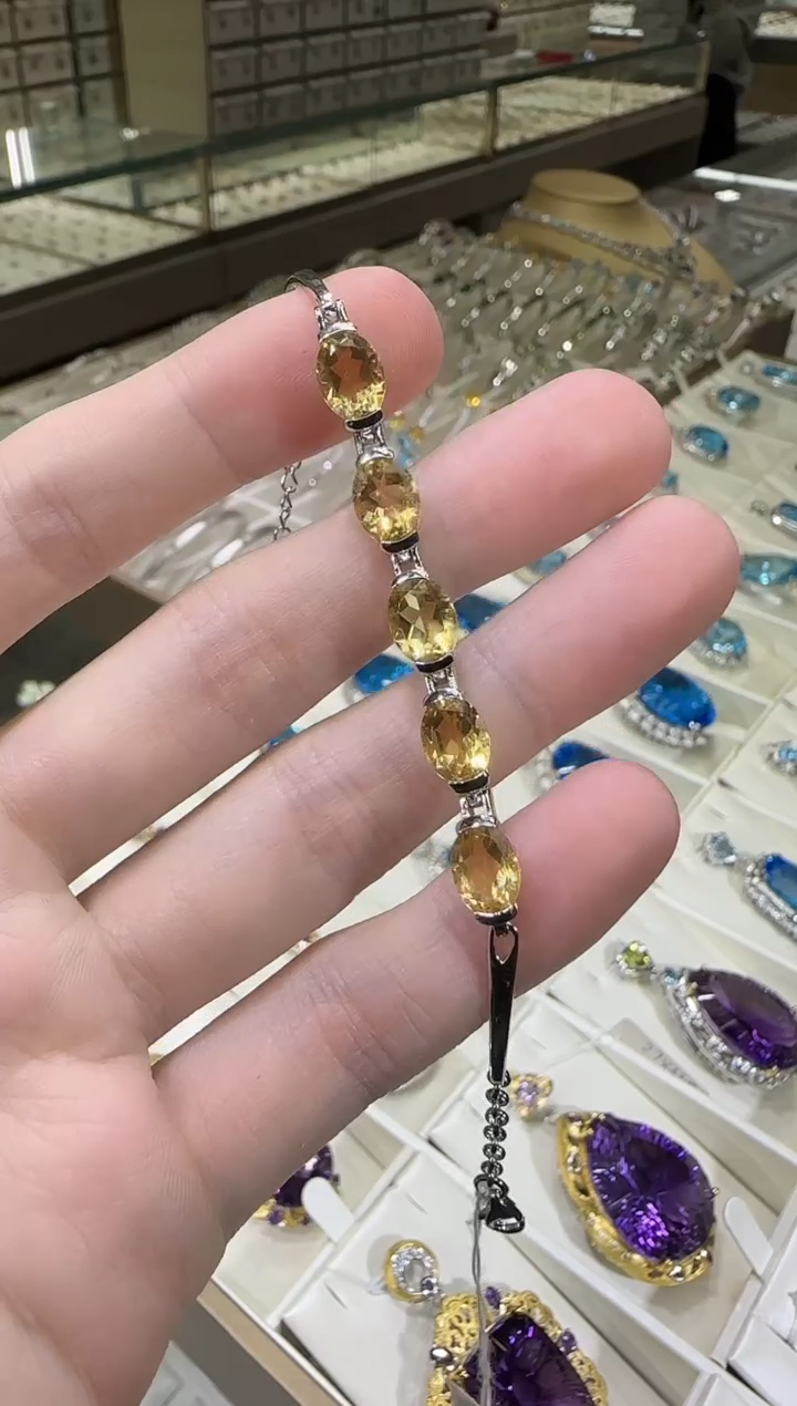 银S925镶嵌手链黄晶9*7mm