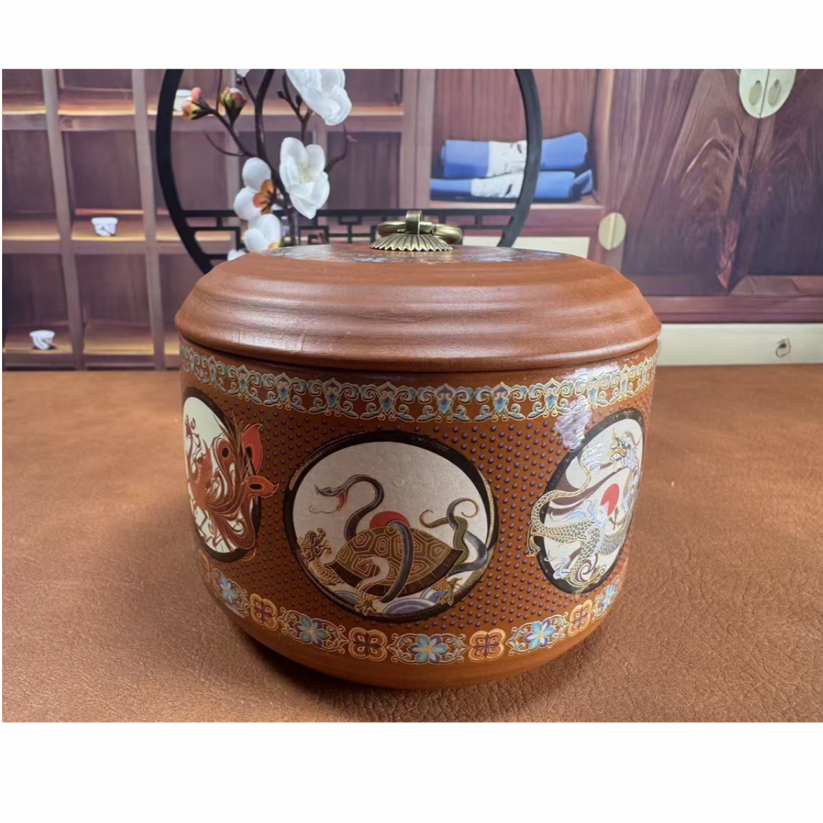 紫砂四大神兽大容量便携茶叶罐适合家用ZH1430