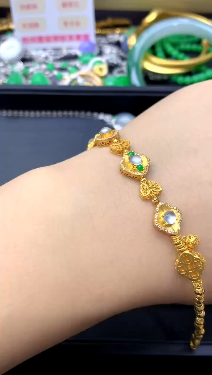 18K金镶嵌手链翡翠341-中国好珍宝