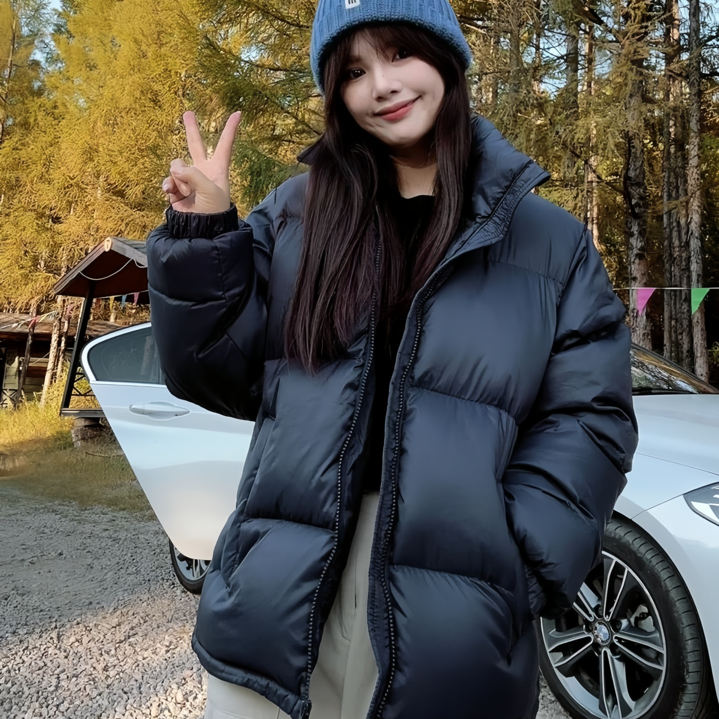 花田衣亩羽绒服女2025新款冬加厚面包服宽松保暖情侣时尚简约外套