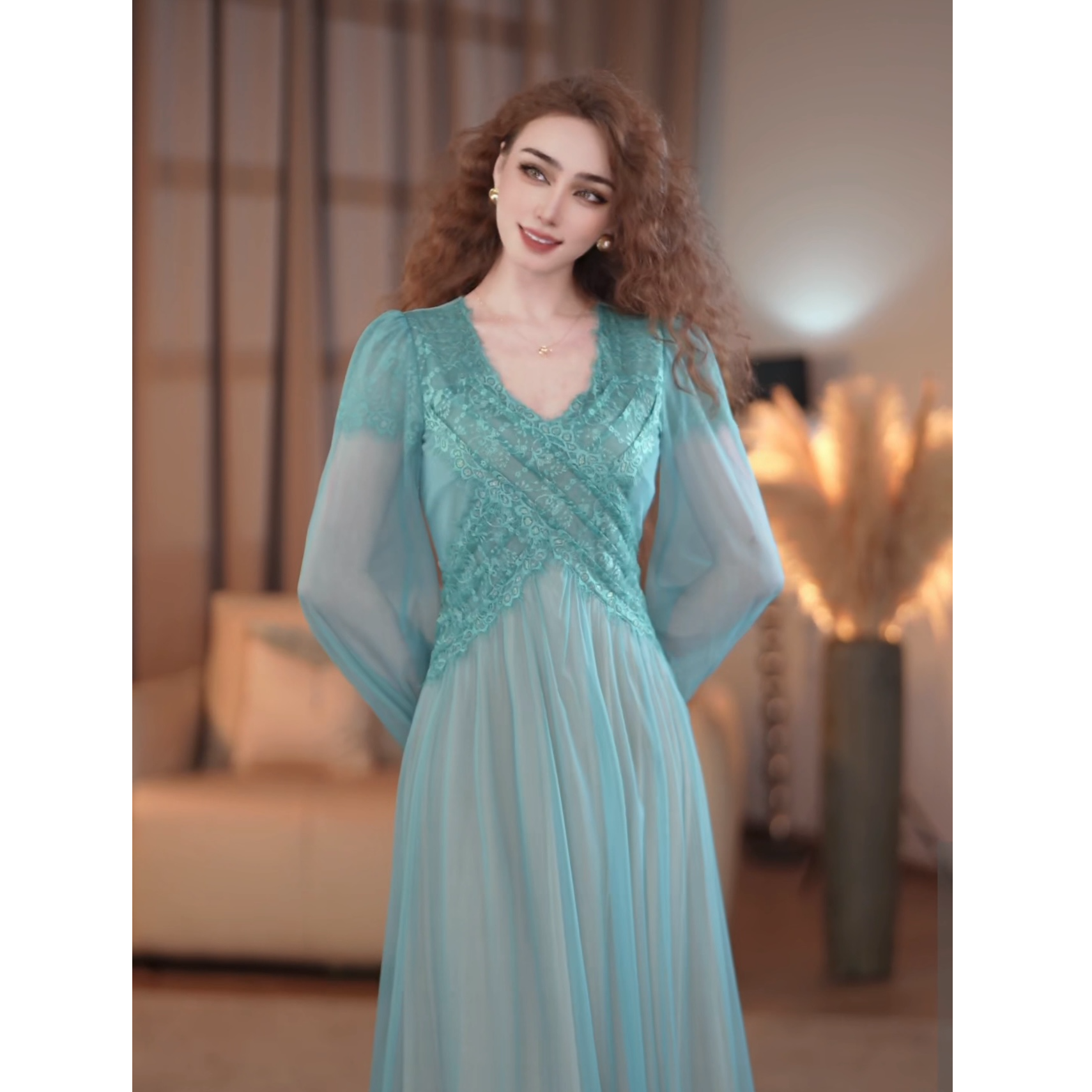 【爱妃】碧落轻纱 法式气质显瘦轻奢设计感小众连衣裙-YL20259