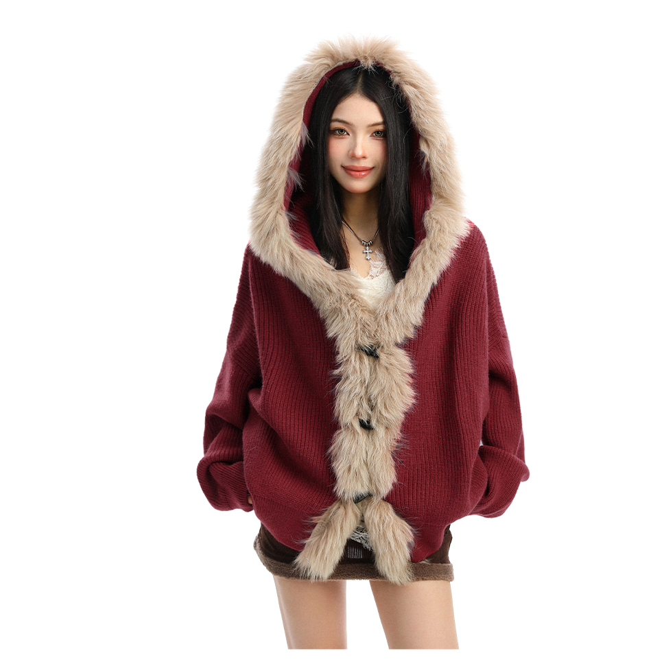 QYao Girls-原版设计款！秋冬高级感氛围感连帽针织开衫