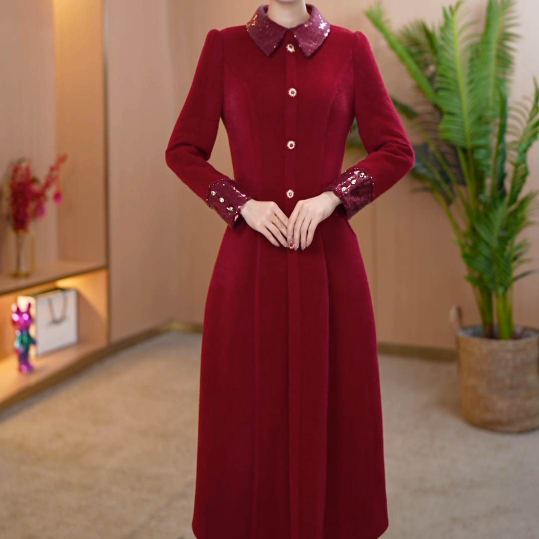 【宸紫女装】217-2早春新中式连衣裙女新款精致女人收腰中长款裙子