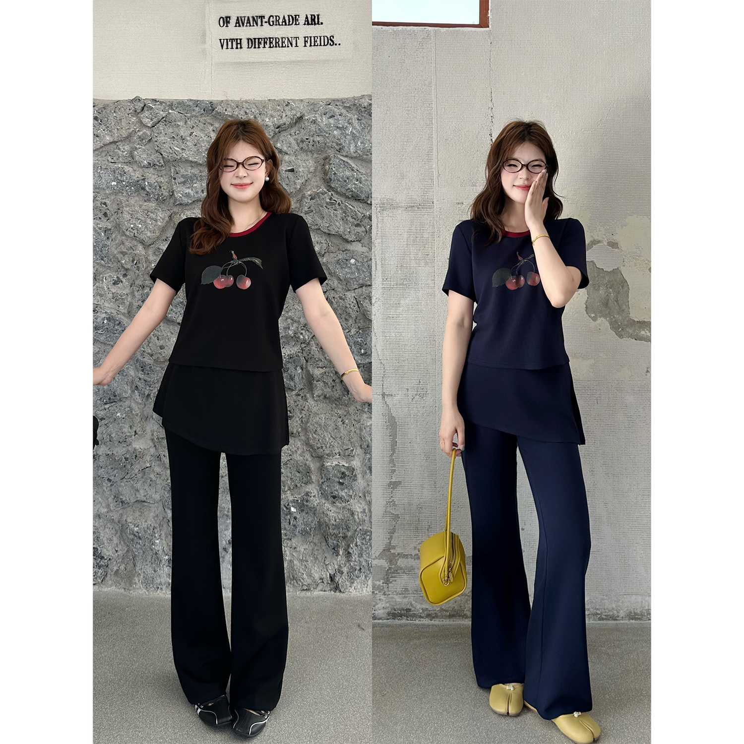 裂渡宣宣【莓果缪斯】微胖大码女夏时尚印花T恤+休闲裤套装ZY504F51