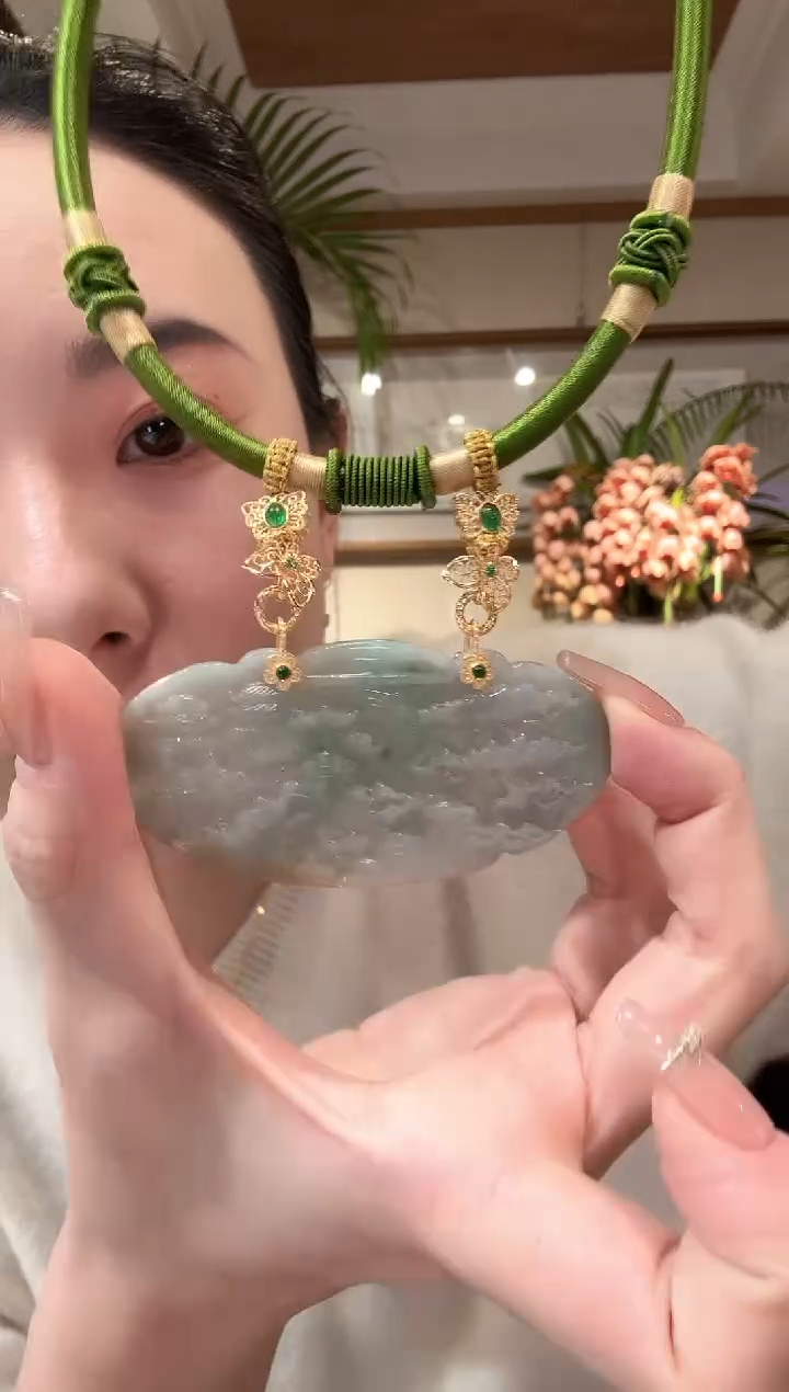 【闪购商品】翡翠颈饰银S925镶嵌国风