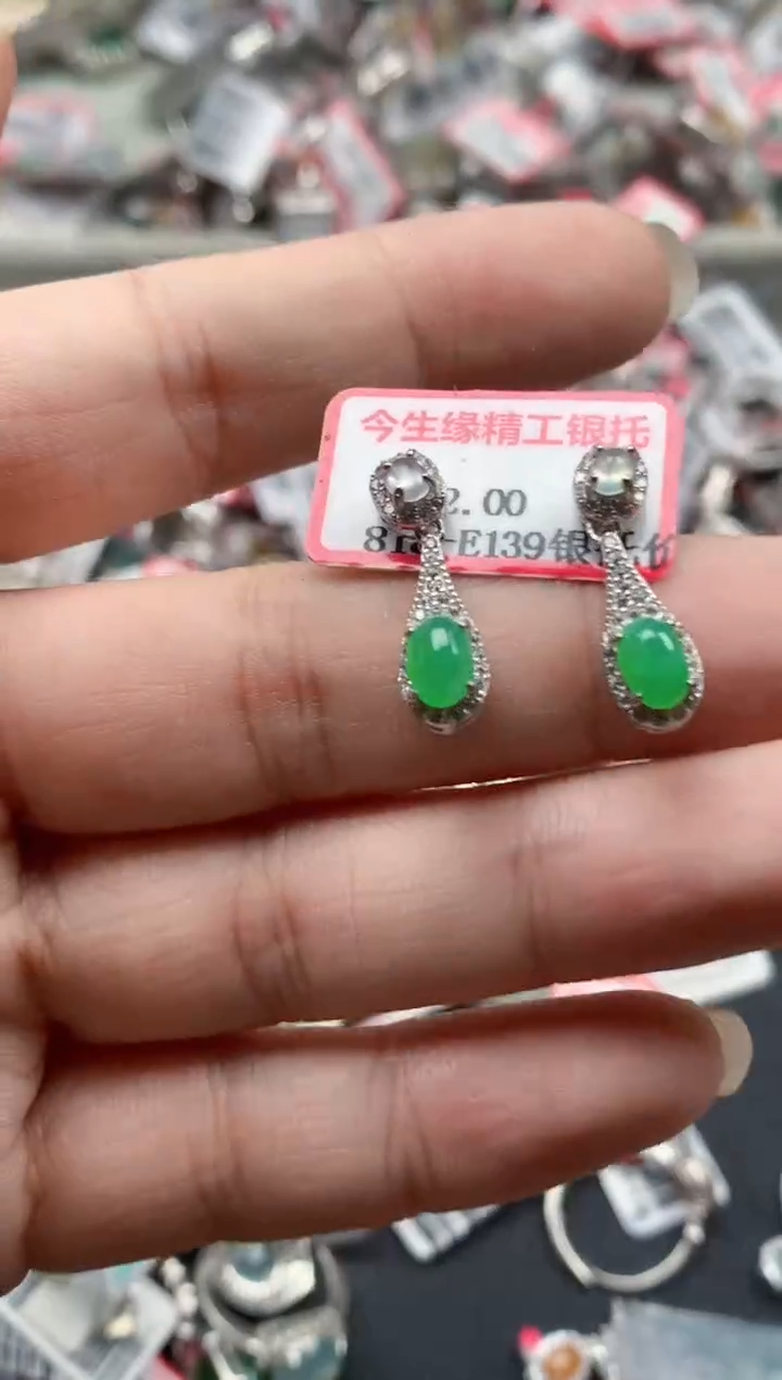银S925镶嵌戒指翡翠天然A货缅甸翡翠
