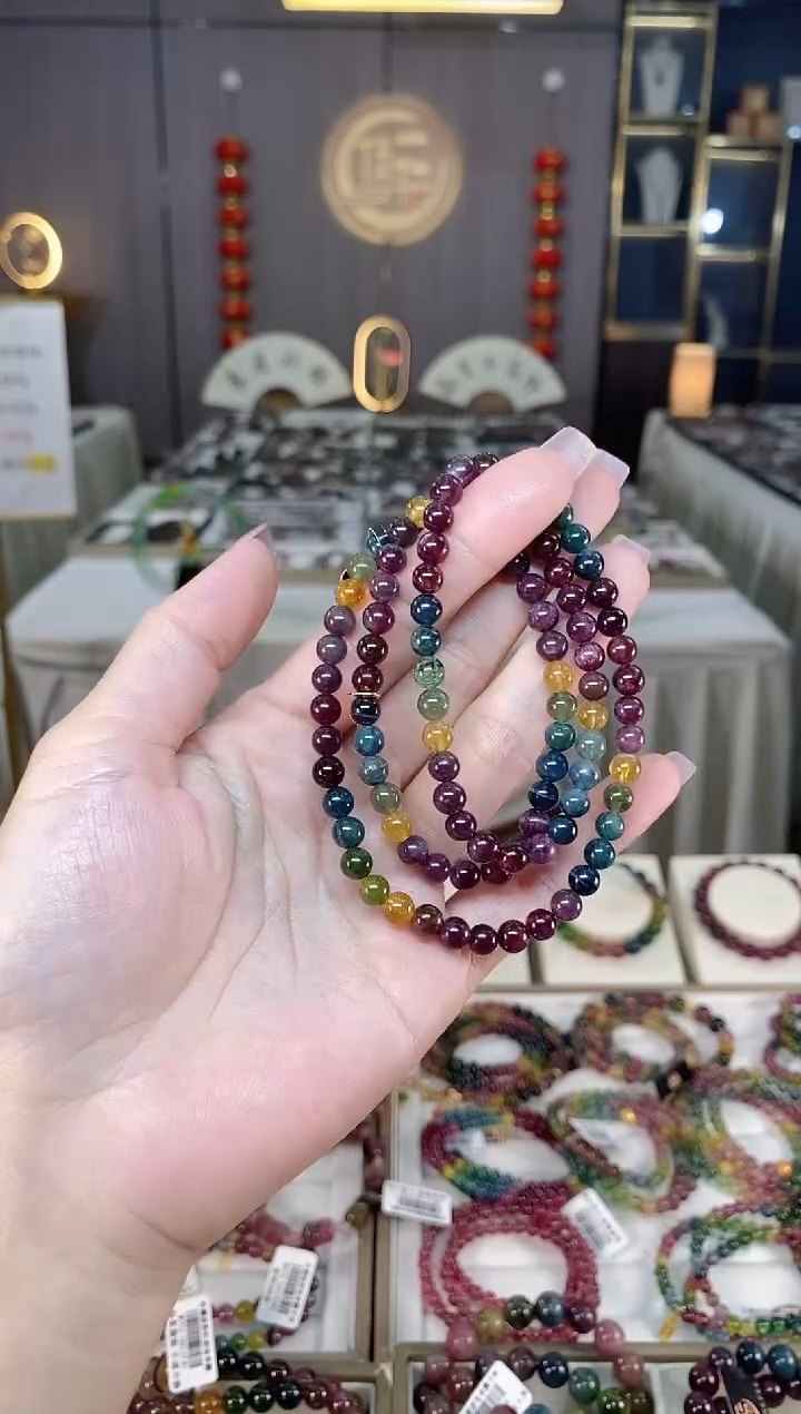 未镶嵌老矿碧玺彩虹三圈手串5mm+碧玺hon多样性发一条