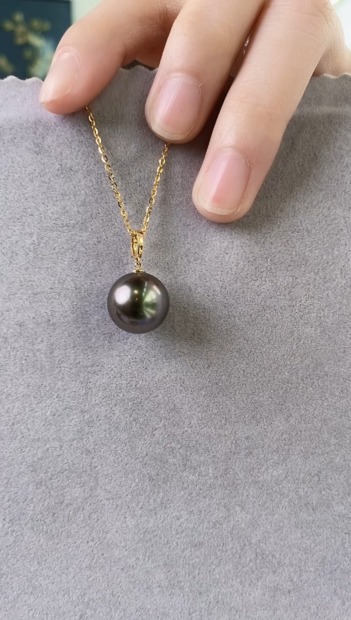 【闪购商品】海水珍珠吊坠(赠链)18K金镶嵌12-13大溪地黑珍珠吊坠