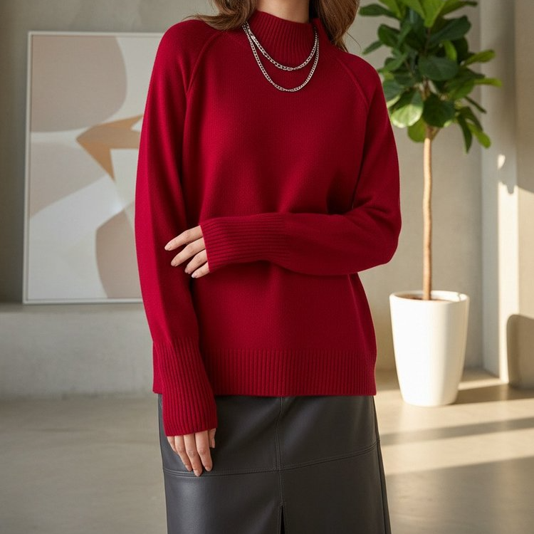 A【2572】（剪标）秋冬轻奢温柔马鞍肩高克数半高领羊绒衫针织衫长袖