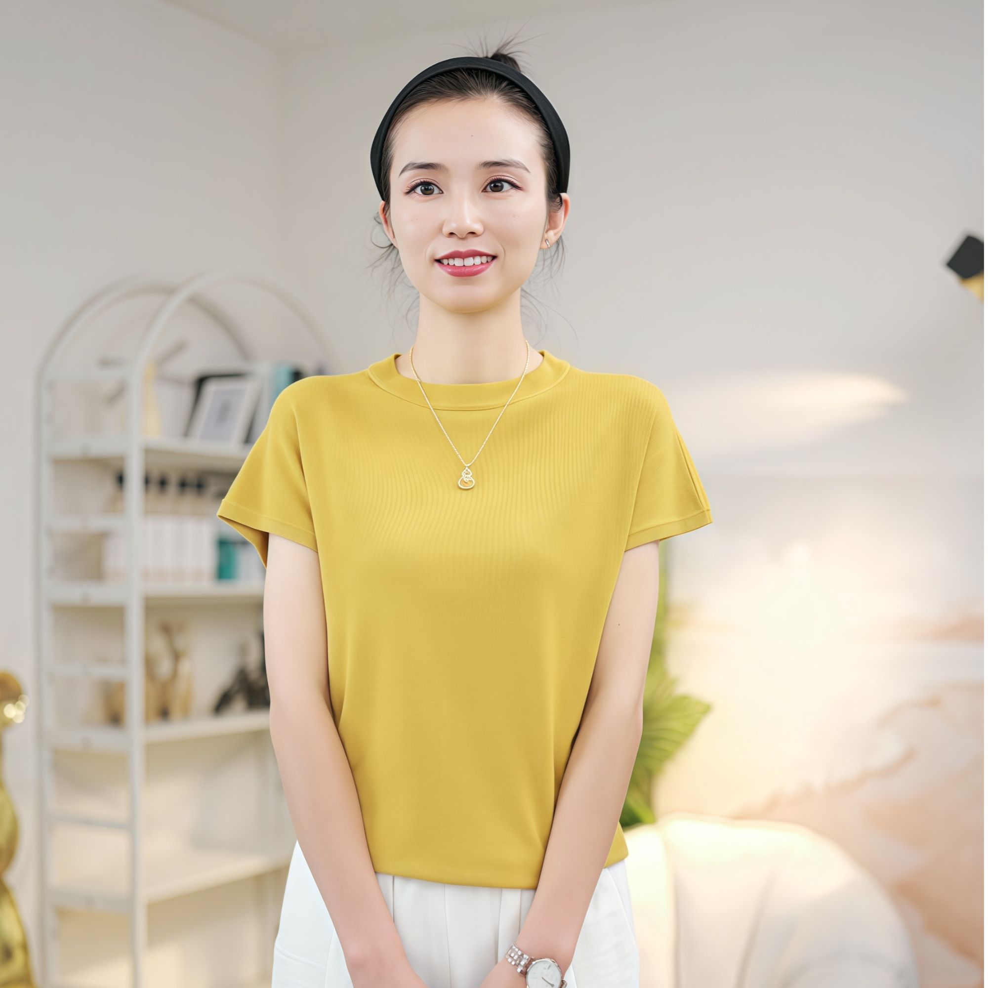 2025夏季新款法式洋气飞机袖莱赛尔天丝显瘦针织衫短袖凉快上衣