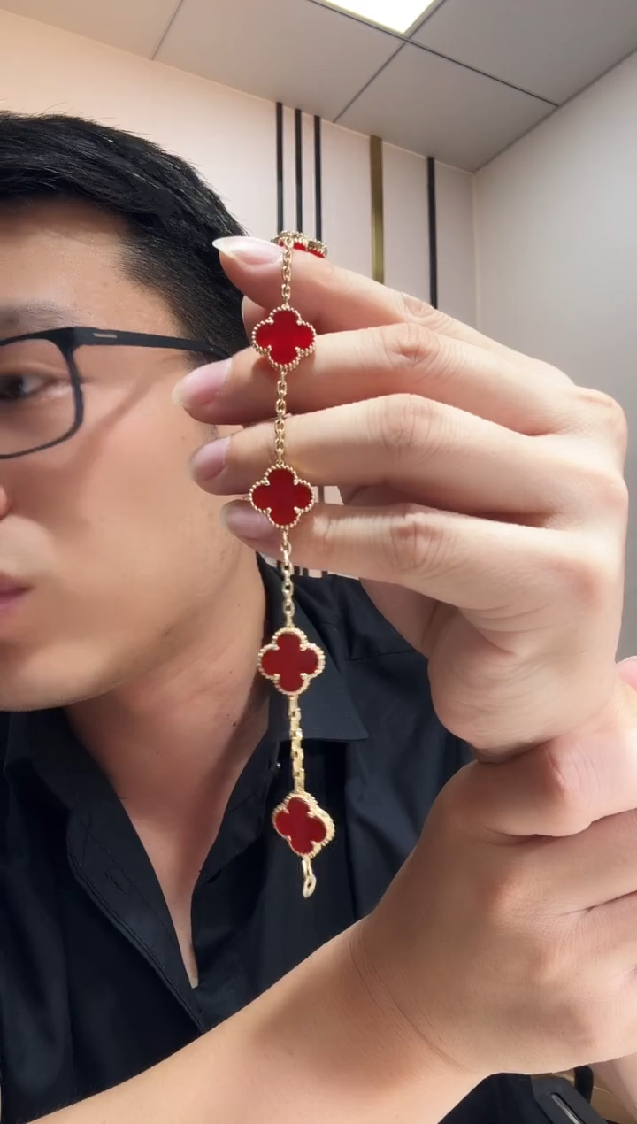 玛瑙/玉髓手链18K金镶嵌红色k黄，五花手链GHJ24版