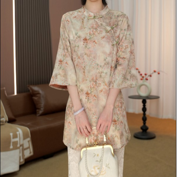 【103-言亭续】2026春夏新款显瘦新中式宽松上衣七分袖