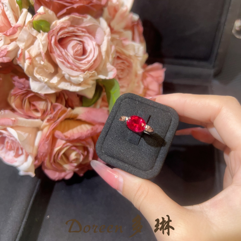 铜合金戒指 玫红色椭圆小戒指NW8883
