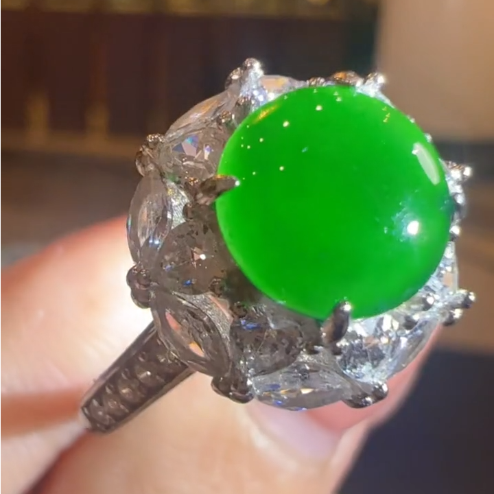 天然A货翡翠JJ24蛋面戒指多样性发其一