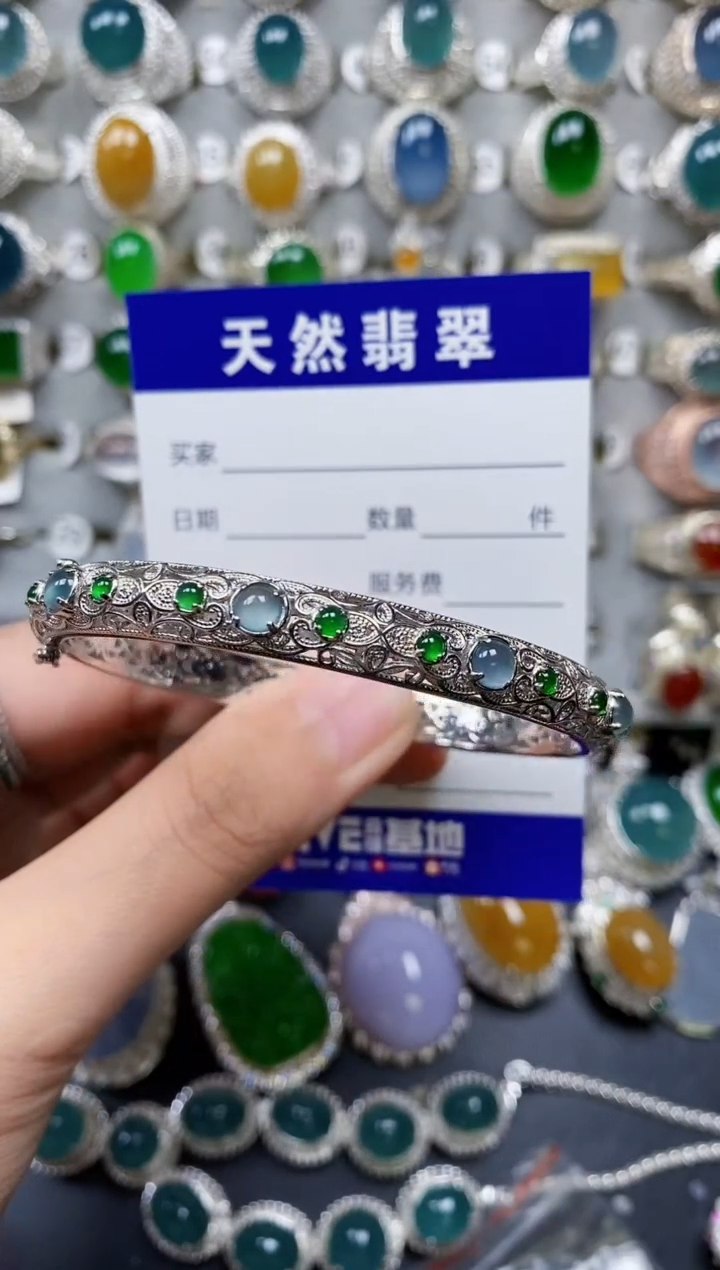 【闪购商品】翡翠手镯银S925镶嵌0586