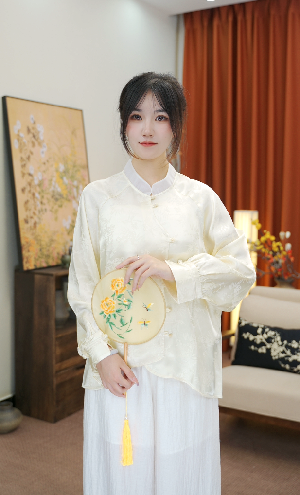 [蝶梦霓裳]华丝语新中式国风复古衬衫斜襟立领高级感禅意风清冷感