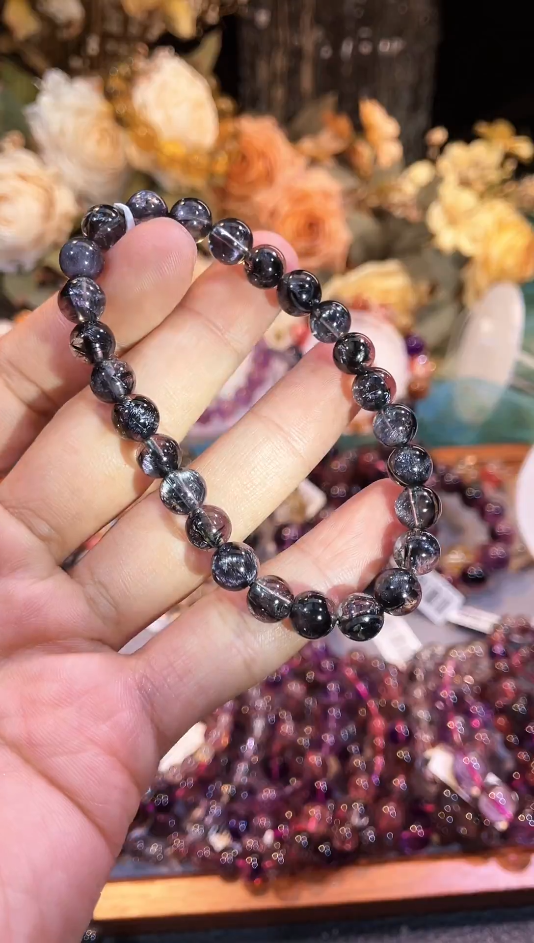 未镶嵌手链水晶爆闪黑银钛7m+