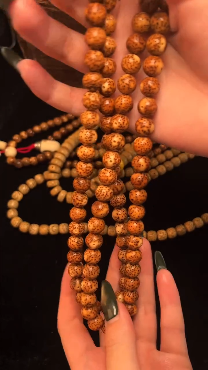手串星月菩提精工级浅珀花皮圆珠长串