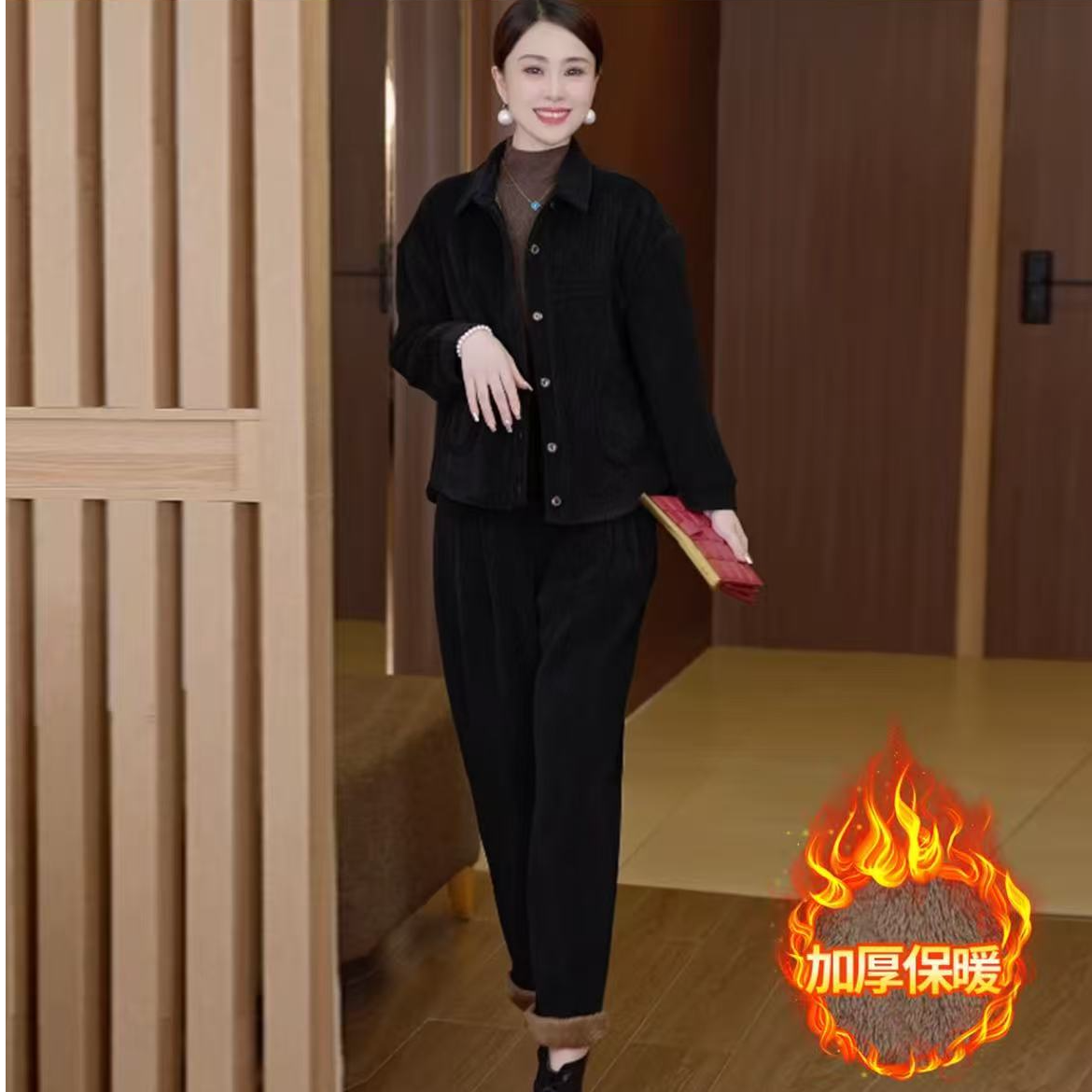 5087-休闲套装时尚气质简约通勤针织加厚保暖中老年女