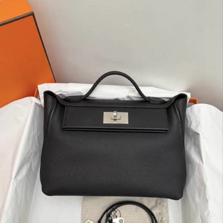 99新 Hermes/爱马仕 2424 29黑银扣tc皮y刻单肩包