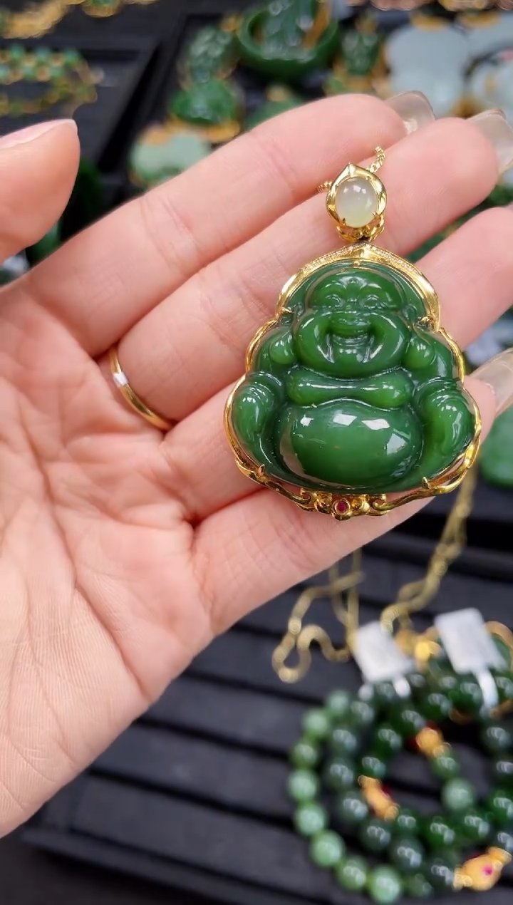 【闪购商品】和田玉吊坠18K金镶嵌35MM 多样性发一Z