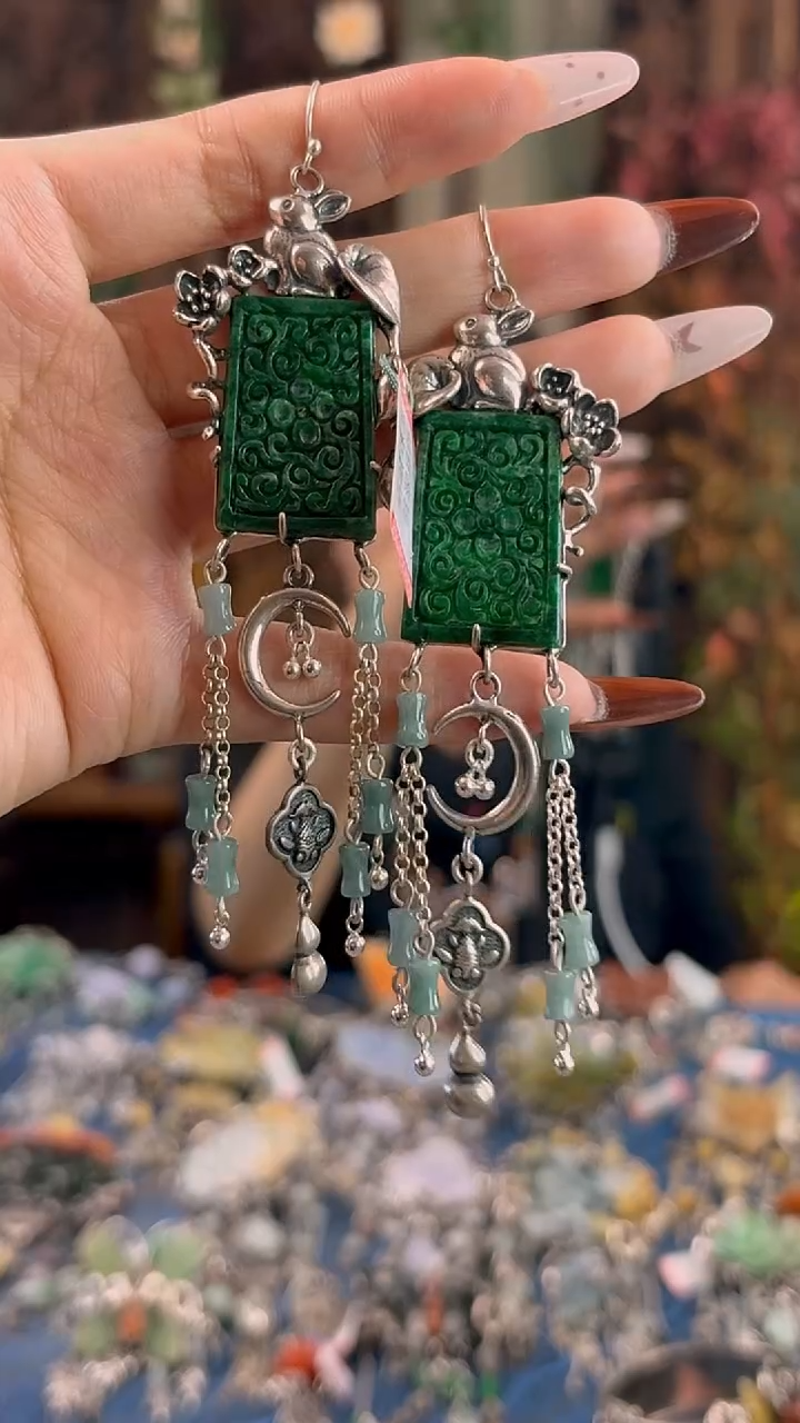 银S925镶嵌翡翠耳饰耳坠