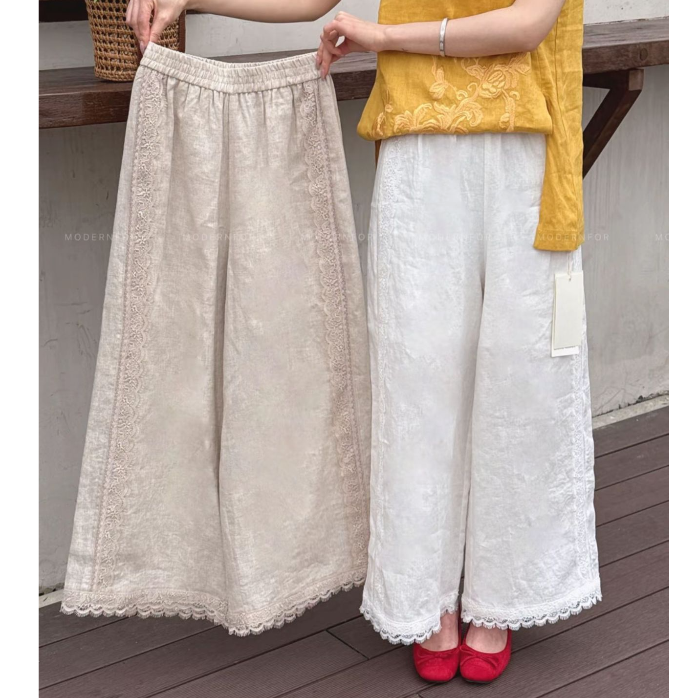 夏新款蕾丝边薄款白色休闲运动休闲裤-K002