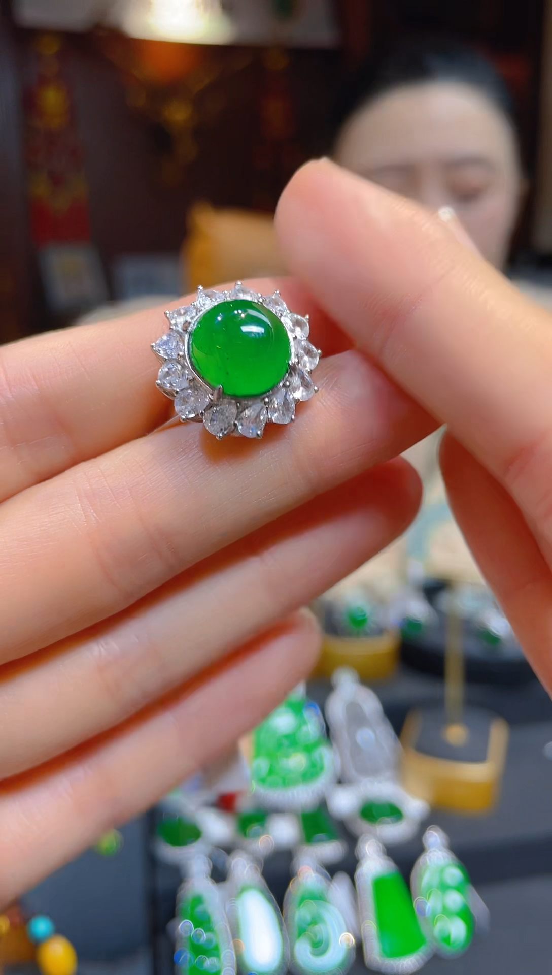 【闪购商品】翡翠戒指银S925镶嵌119756天然A货翡翠戒指