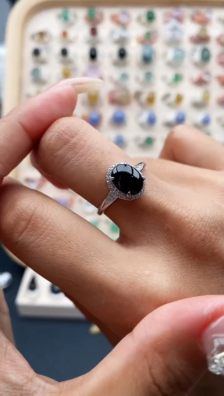 【闪购商品】翡翠戒指银S925镶嵌缅甸天然A货翡翠111    5-4