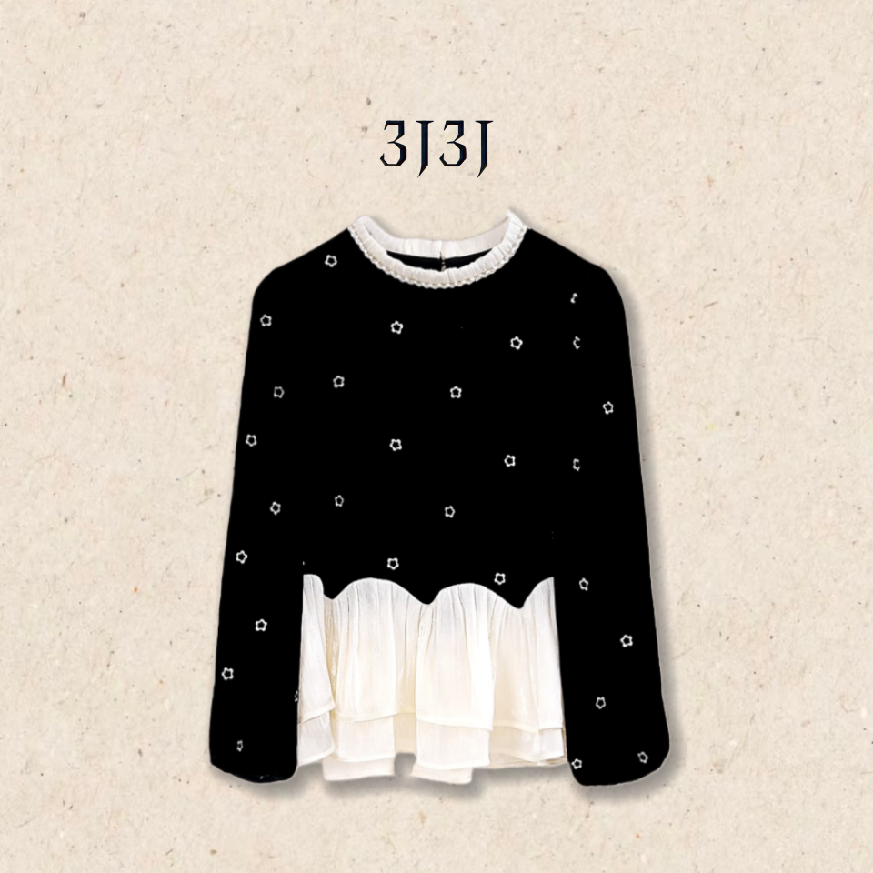 【小碎花】真丝丝绒刺绣拼接减龄百搭长袖衬衫A051363