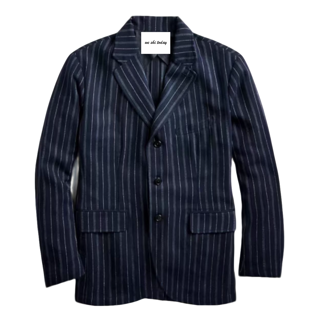 双R Striped Indigo Pants靛蓝羊毛/棉/亚麻混纺休闲西服Y