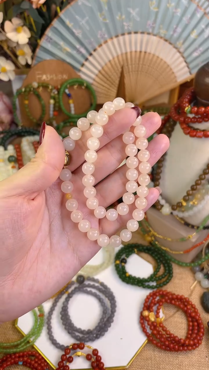 【闪购商品】和田玉双圈18K金镶嵌藕粉