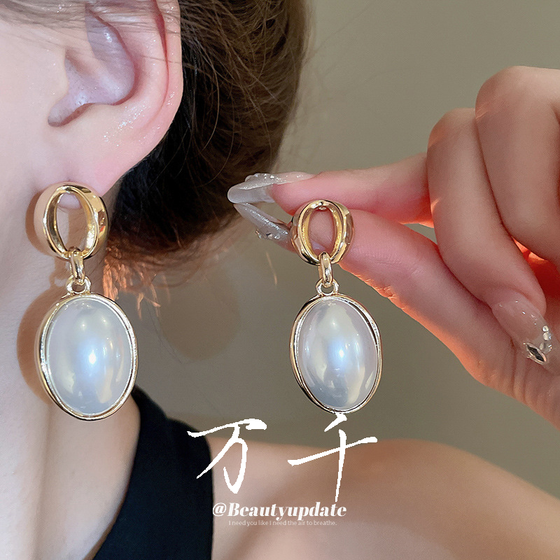 合金耳饰 法★高定【华光凝珠】 设计师款椭圆925银耳坠