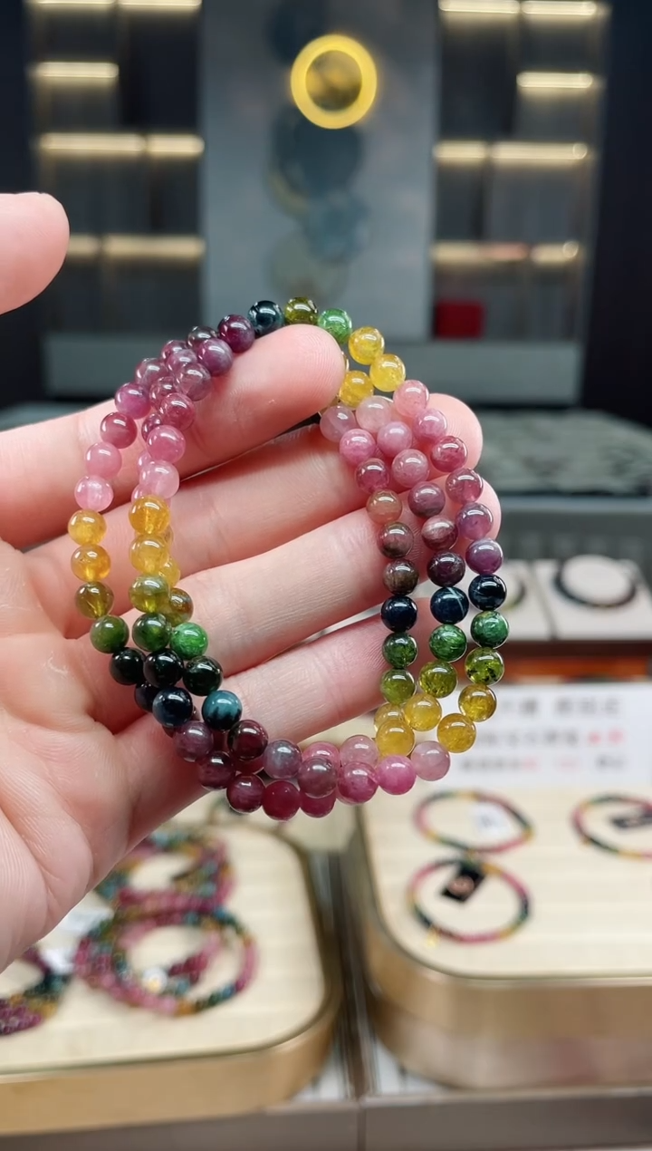 未镶嵌老矿碧玺彩虹三圈手串5mm+碧玺多样性发一条xion