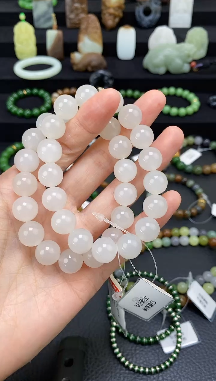 未镶嵌和田玉挂件S*12mm野牛沟圆珠手串