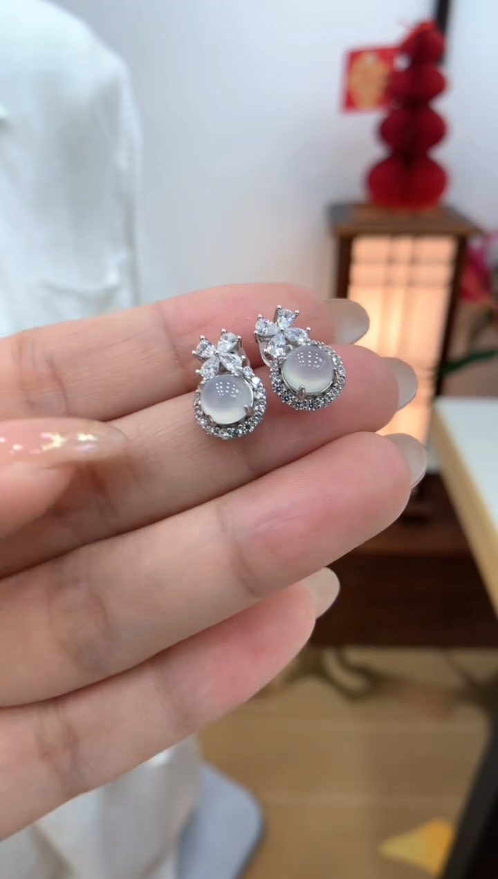 【闪购商品】翡翠耳饰银S925镶嵌耳钉