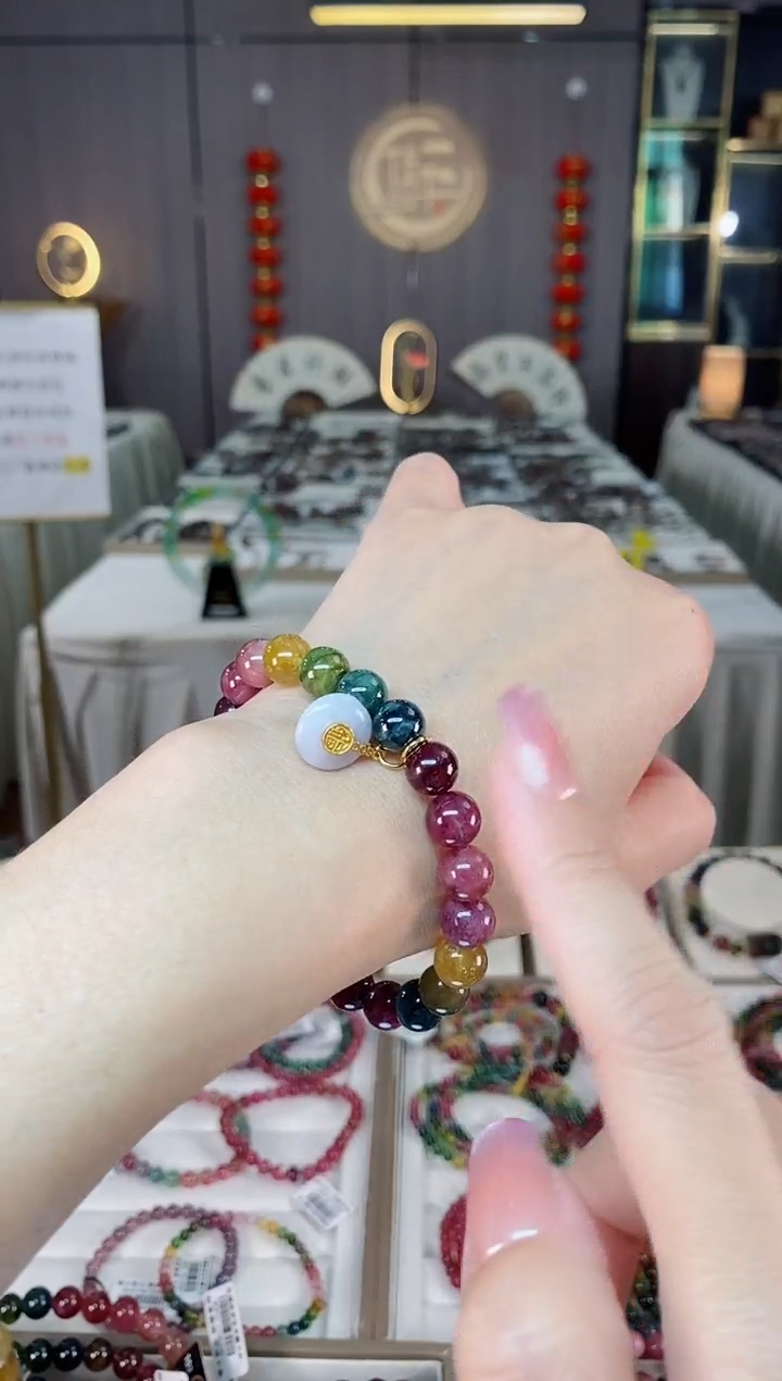 未镶嵌老矿碧玺彩虹单圈手串8mm+碧玺hon多样性发货一条