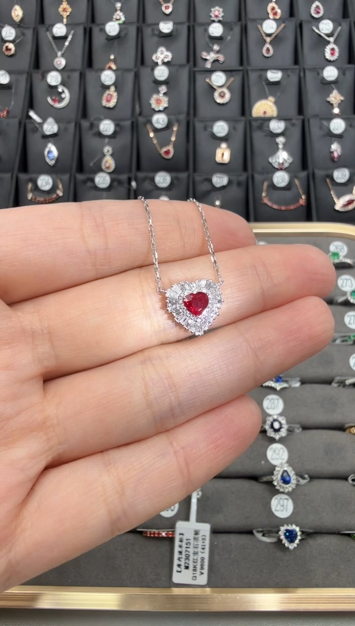 项链18K金镶嵌红宝石0.41克拉项链41+3厘米总长