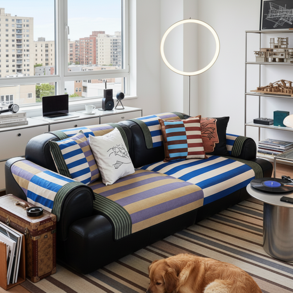 经典条纹冰丝沙发垫夏季夏天款坐垫耐磨防滑简约现代沙发巾套罩盖