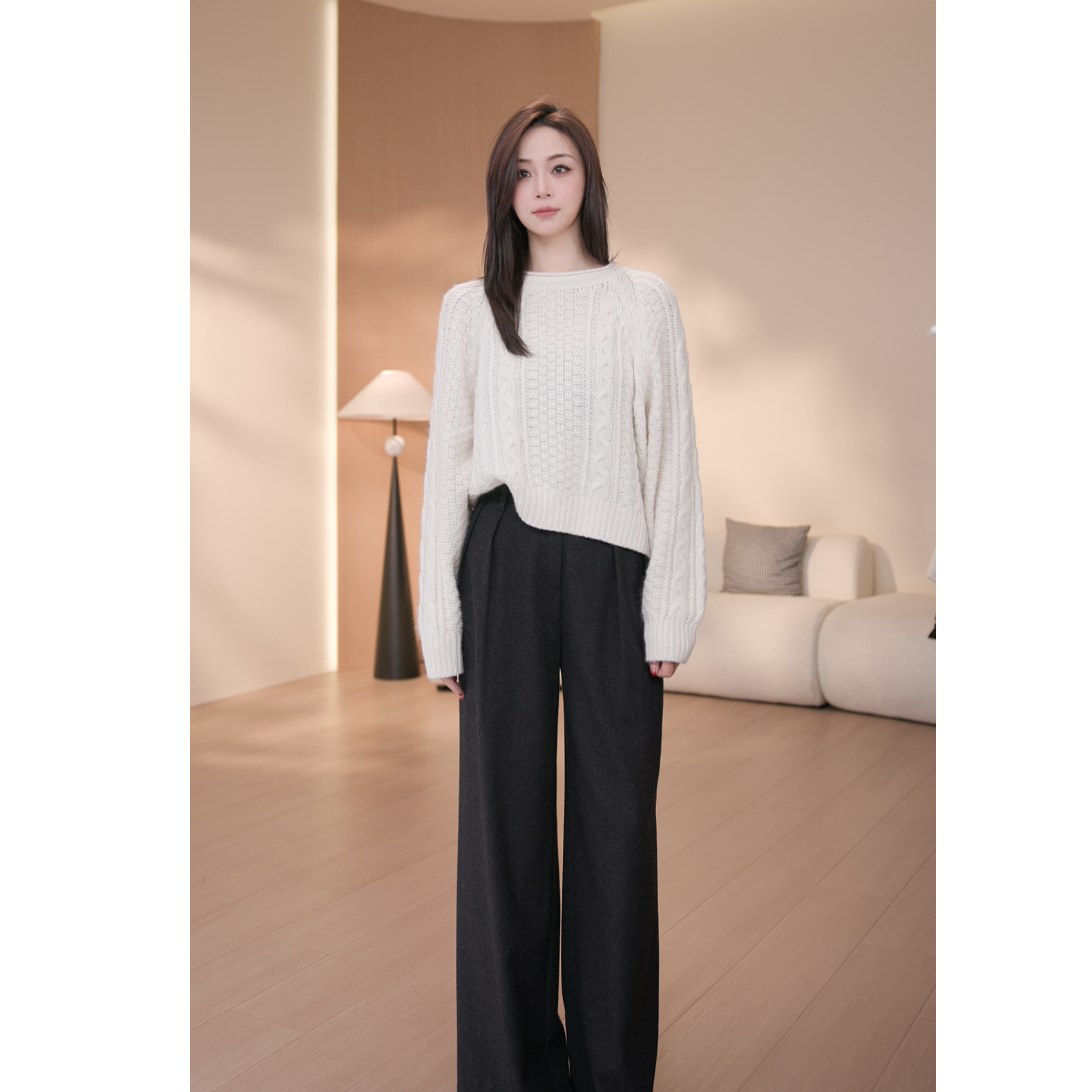 厚款百搭休闲显瘦直筒裤高腰开叉休闲裤透气阔腿裤XZ318