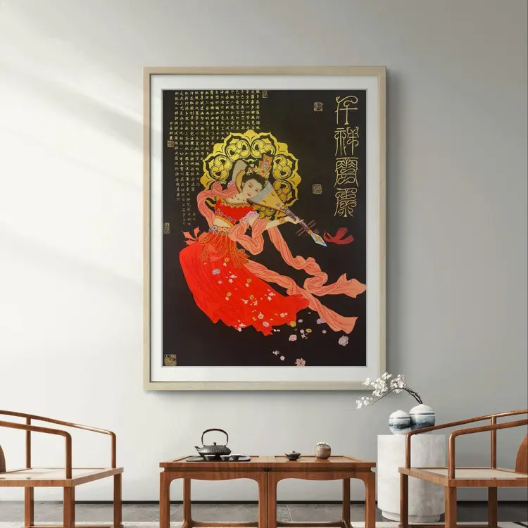 【宫彩手绘描金】舞乐飞天 ——胡墨-手绘国画