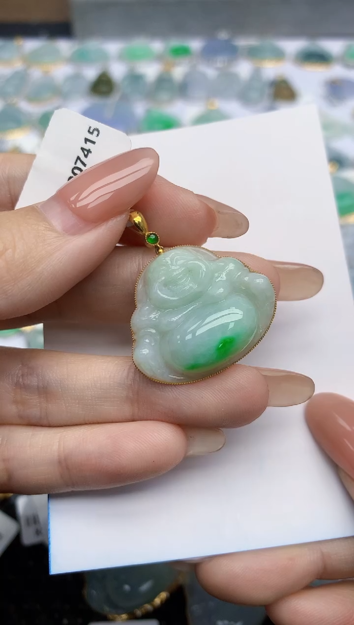 【闪购商品】翡翠挂件18K金镶嵌天然翡翠A货