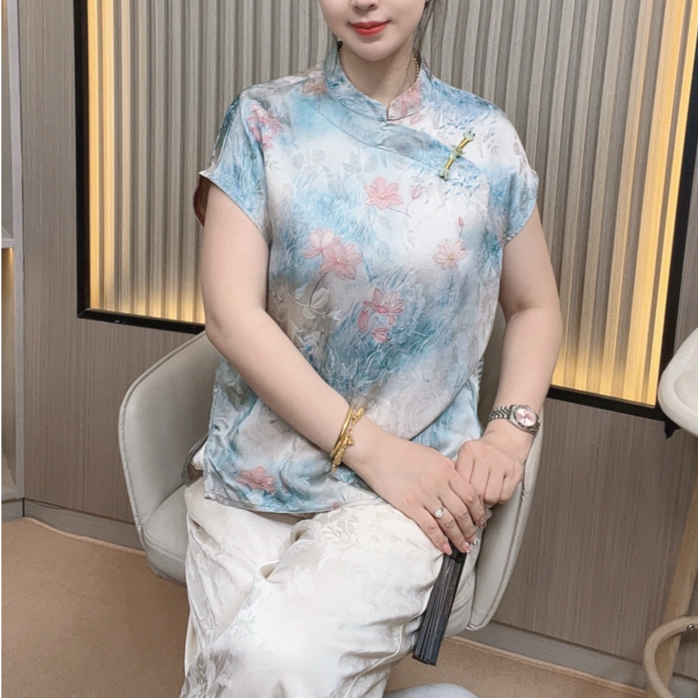 【夏至】中式上衣改良版斜襟盘扣气质短袖