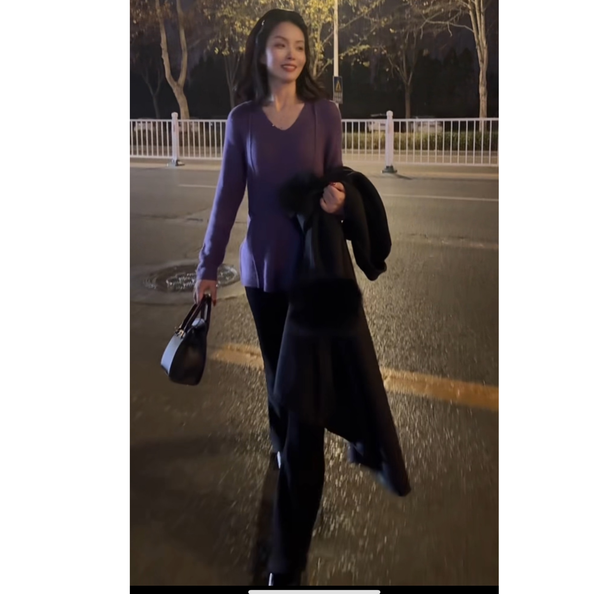 V领针织毛衫 A 紫色 18725