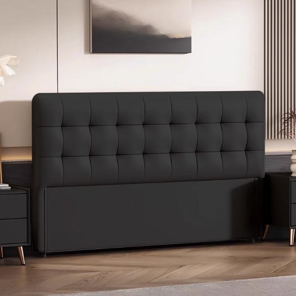 2025新款超薄极简华夫格真皮床头软包靠背板卧室简约一体床头靠背