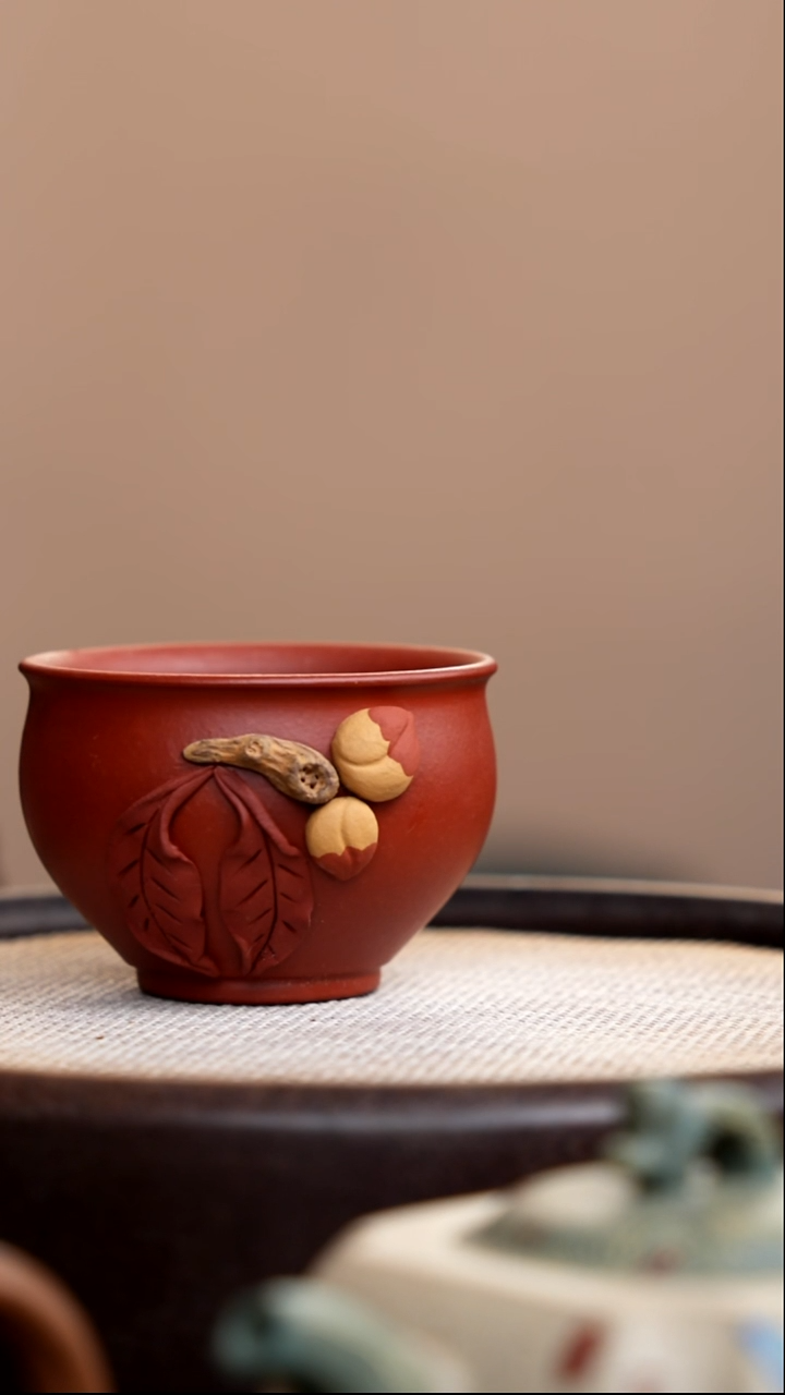 茶壶紫砂朱泥双桃大缸杯