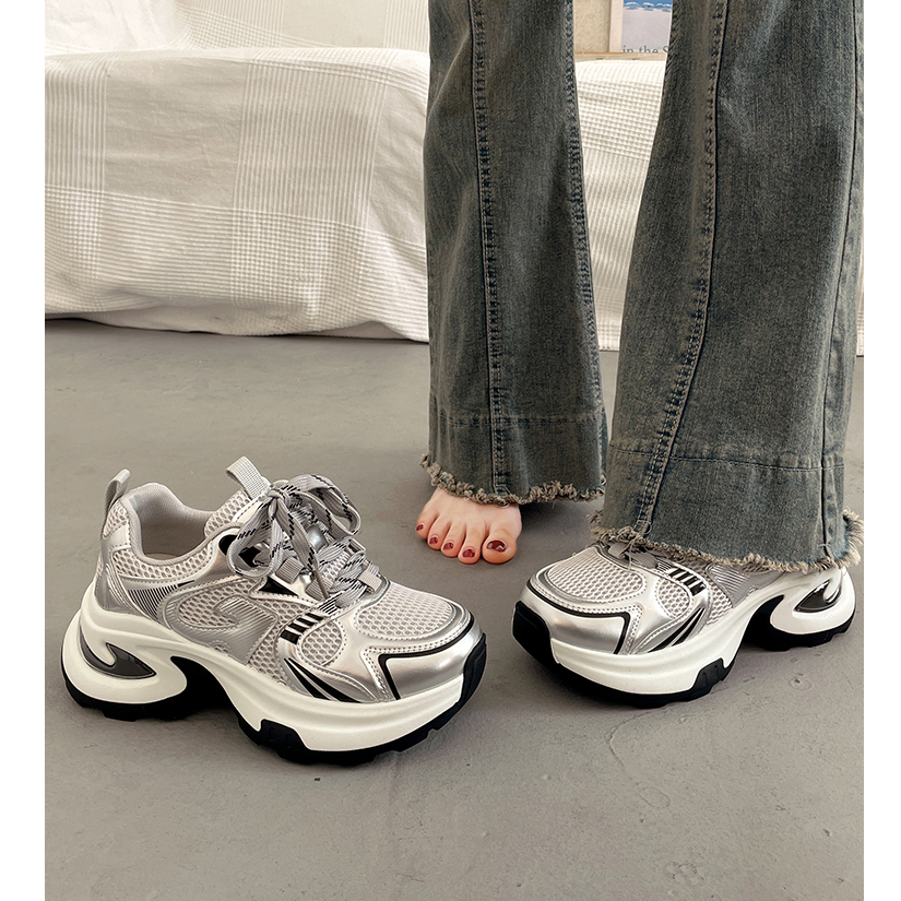 爆款老爹鞋女2025秋季新款百搭厚底小个子增高网面透气休闲运动鞋