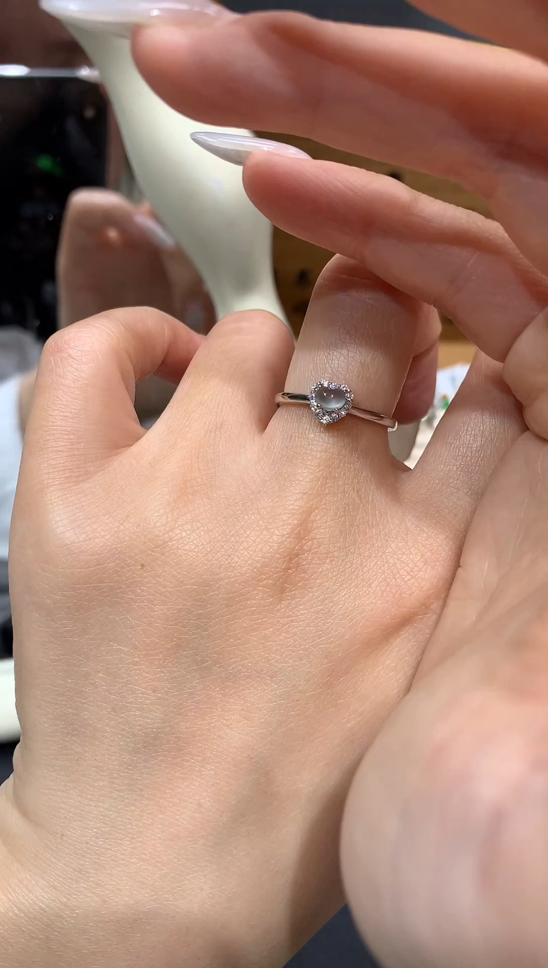 【闪购商品】翡翠戒指银S925镶嵌爱心戒指